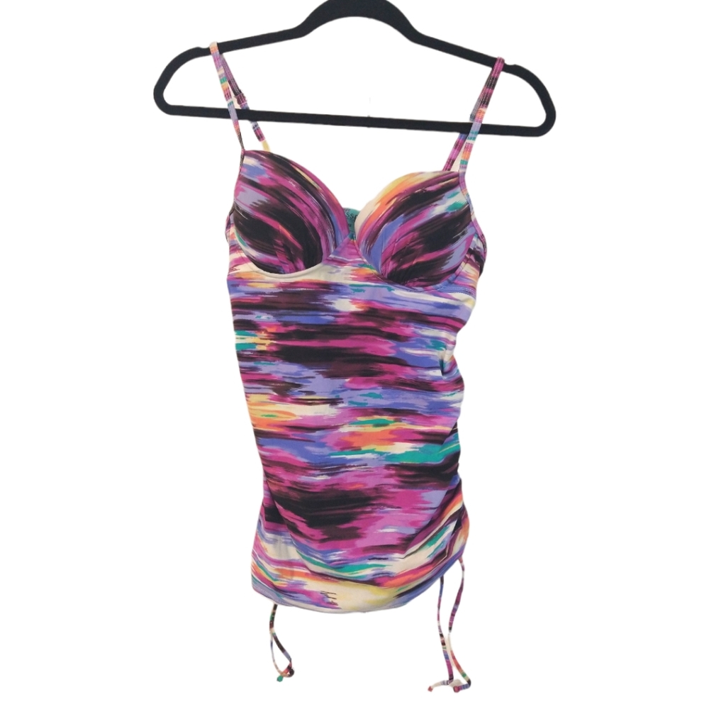 Assets By Spanx Multicolor Purple Pink Blue Tankini Swim Top